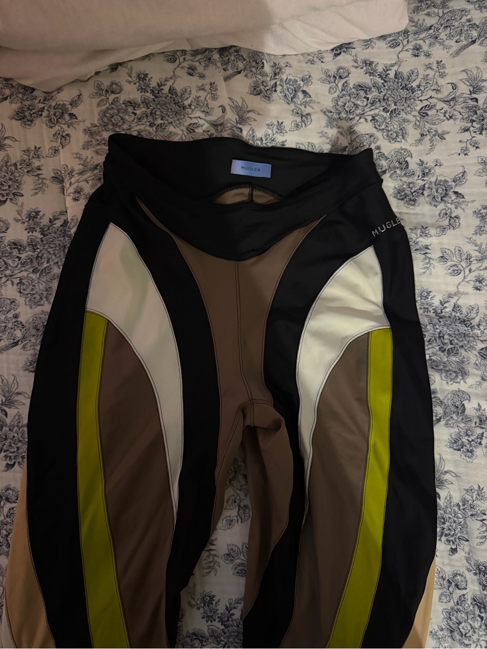 Mugler Colorblock High-Waist Leggings in Black, Brown, White & Lime
